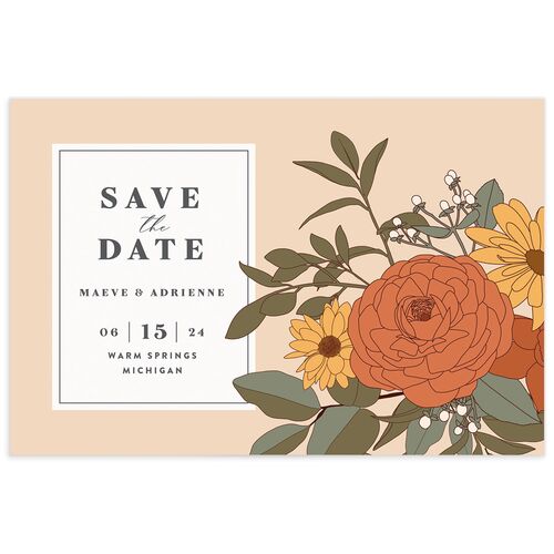 Retro Botanical Save The Date Postcards - Orange