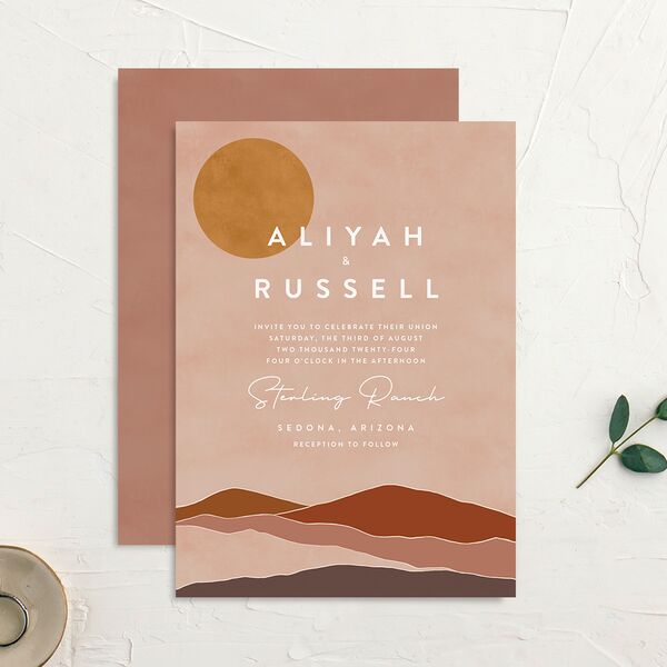 Abstract Hills Wedding Invitations Vintage Pink Signature No