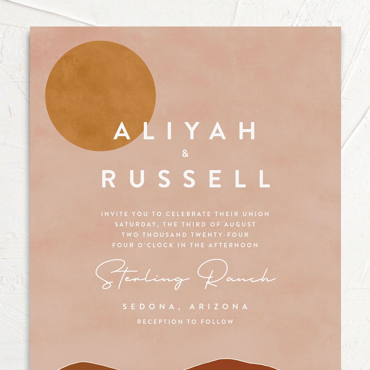 Abstract Hills Wedding Invitations Vintage Pink Signature No