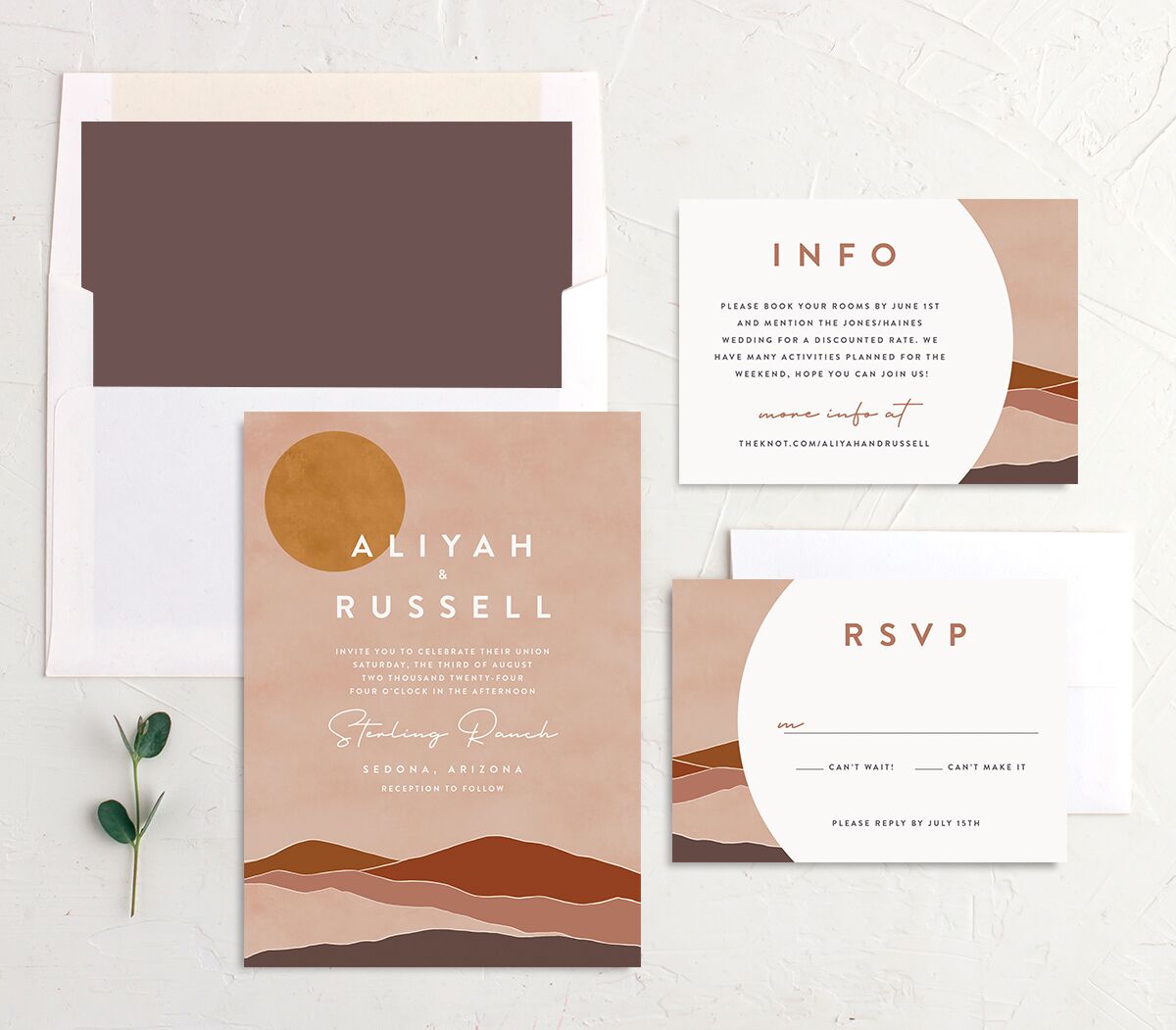 Abstract Hills Wedding Invitations Vintage Pink Signature No
