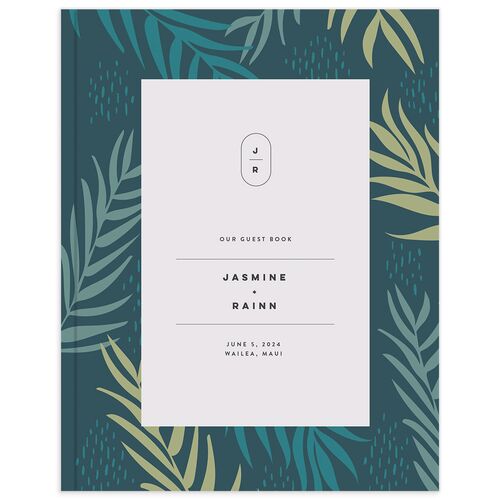 Modern Palm Wedding Guest Book Moody Blue