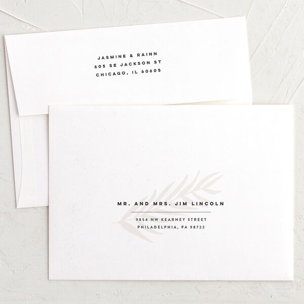 Modern Palm Thank You Card Envelopes White Charcoal Both Recipient and Return Addresses Signature Standard