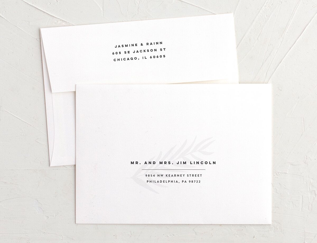Modern Palm Thank You Card Envelopes White Standard Moody Blue Both Recipient and Return Addresses Signature