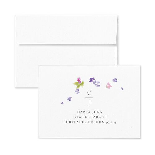 Scattered Blossoms Wedding Response Card Standard Envelopes White Amethyst Return Address Signature Standard