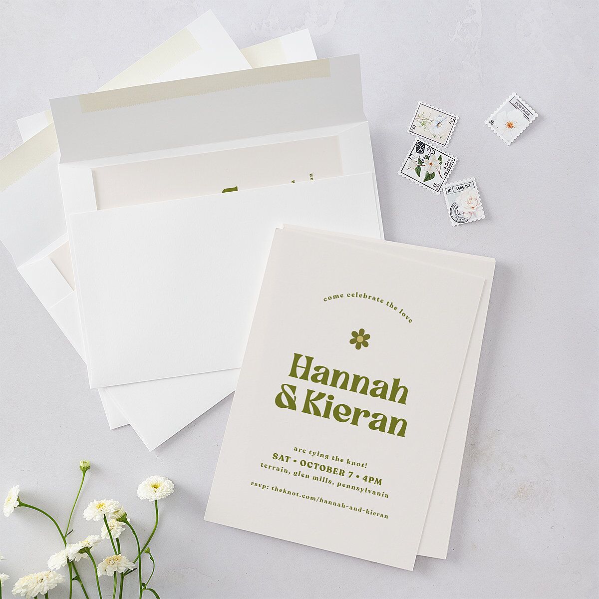 Simple Retro Daisy Wedding Invitations Meadow Signature Blank No Standard