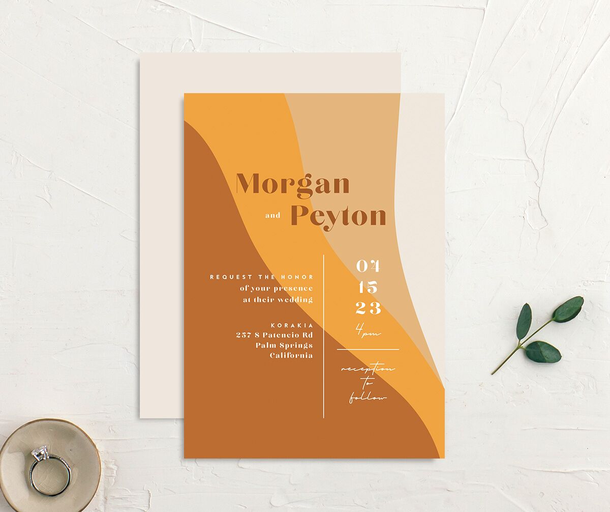 Vintage Pattern Wedding Invitations front-and-back in orange