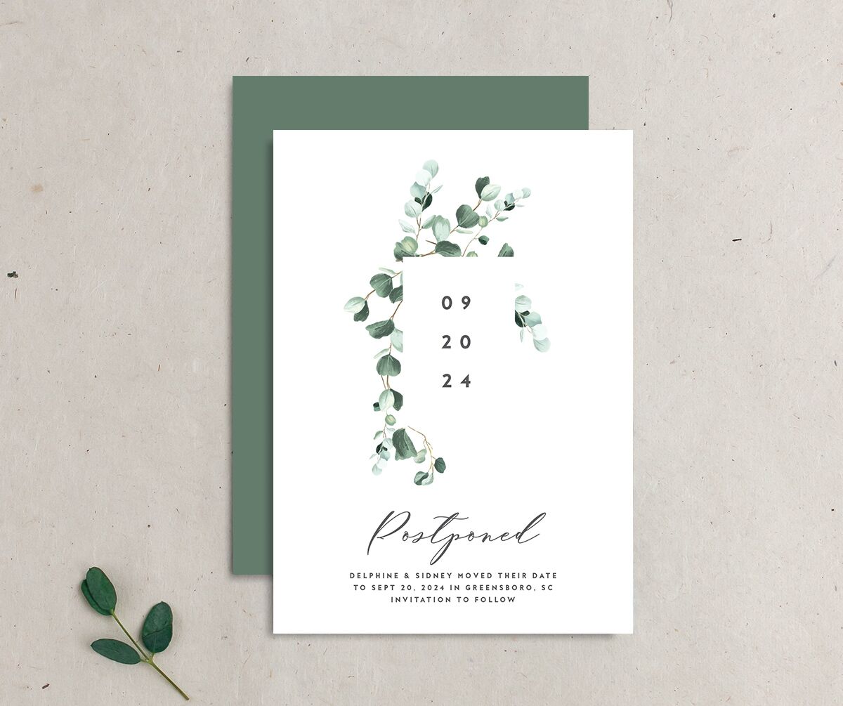 Modern Eucalyptus Change the Date Cards Pure White Signature