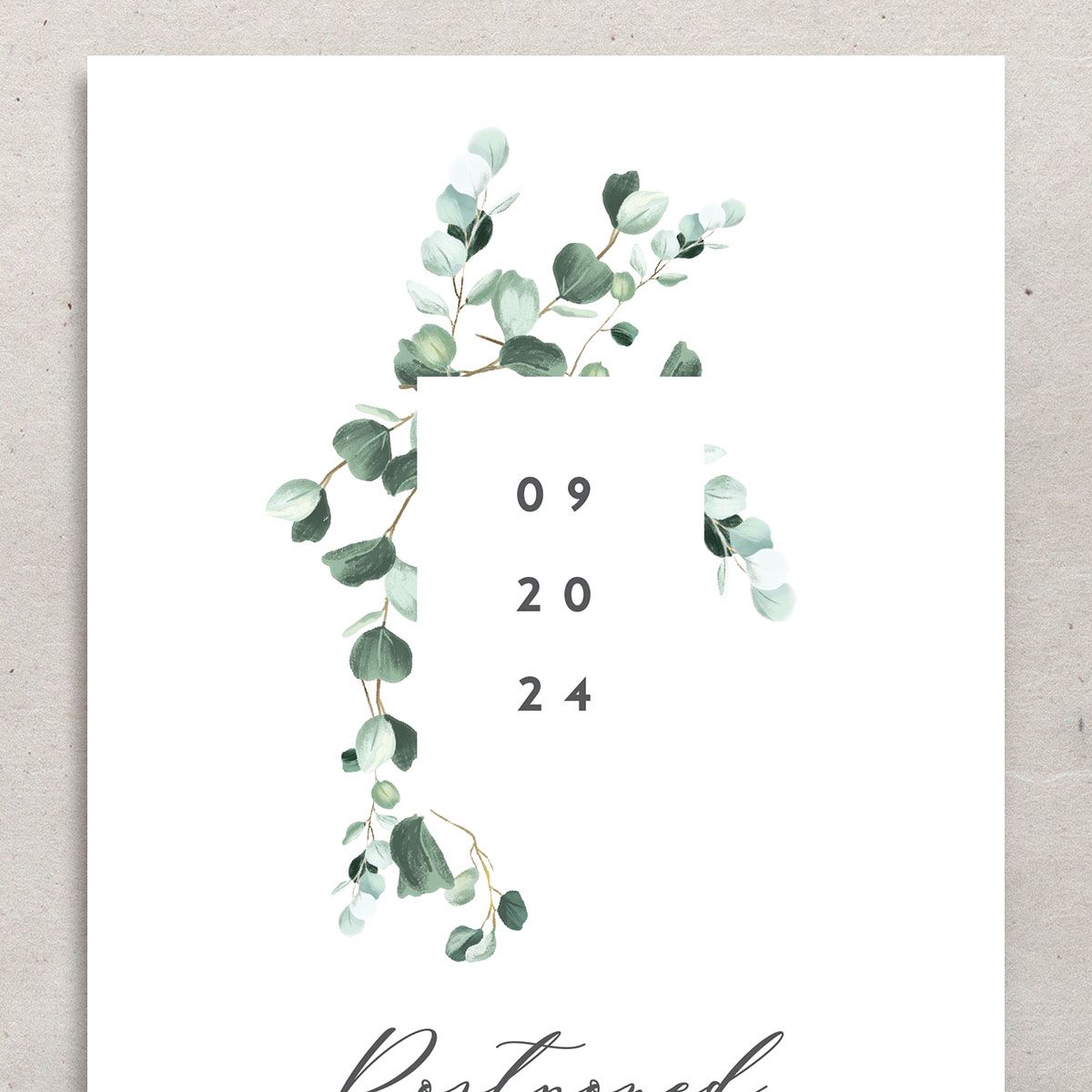 Modern Eucalyptus Change the Date Cards Pure White Signature
