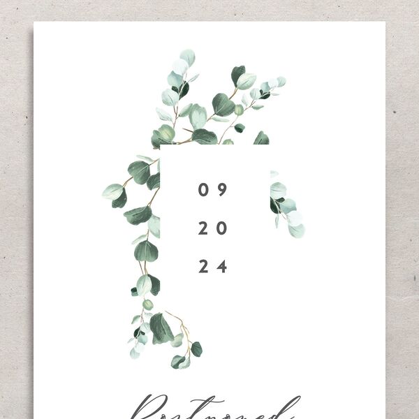 Modern Eucalyptus Change the Date Cards Pure White Signature