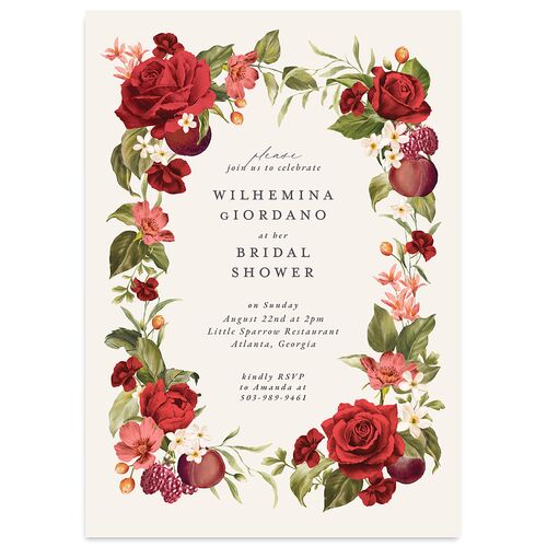 Botanical Citrus Garden Bridal Shower Invitations Jewel Red Signature Blank Standard