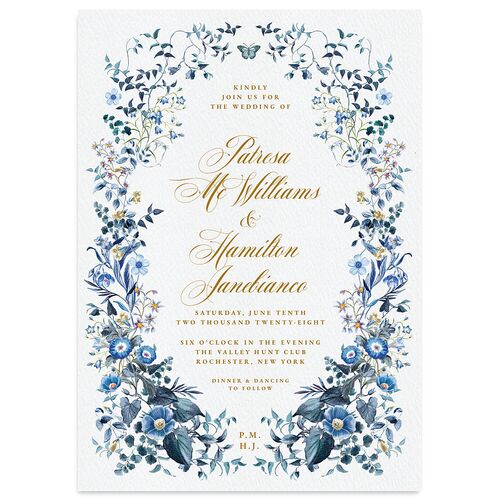 Opulent Garden Wedding Invitations Dusty Blue Signature Blank No Standard