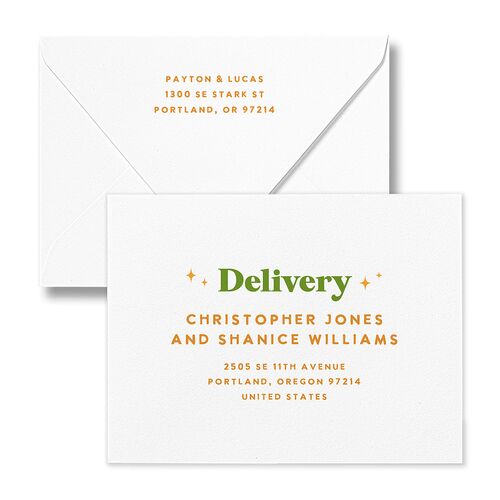 Colorful Retro Stripes Save the Date Petite Card Euro Envelopes White Sea Foam Both Recipient and Return Addresses Luxe Signature