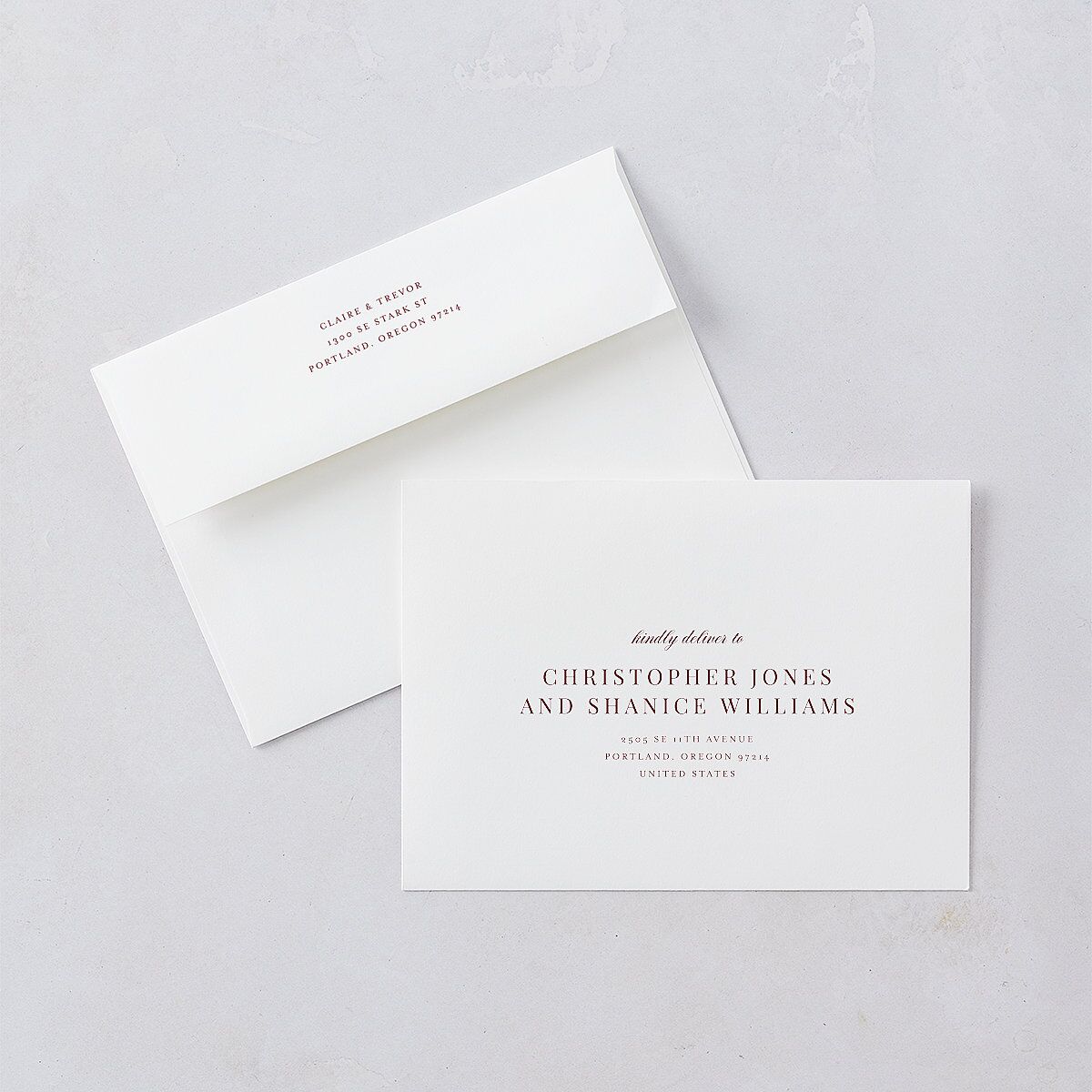 Elegant Lighthouse Save The Date Card Envelopes White Maroon Both Recipient and Return Addresses Signature Standard