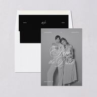 Elegant Old Money Script Photo Save the Date Cards Pure White Signature smooth Blank No Standard