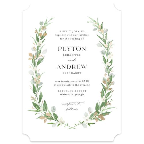 Greenery Laurel Foil Wedding Invitations Pure White Gold Signature Blank No Ticket