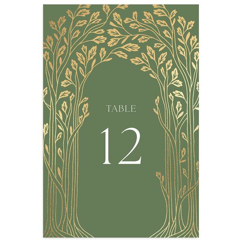 Arboretum Archway Foil Table Numbers Gold Deep Olive Signature