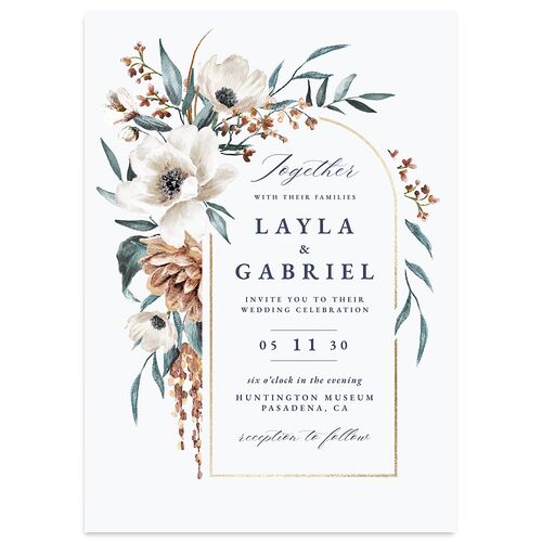 Floral Arch Foil Wedding Invitations Gold Dusty Blue Signature Blank No Standard