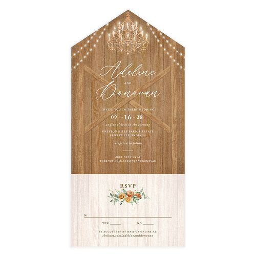 Farmhouse Lights All-in-One Wedding Invitations Almond Signature Light Both Recipient and Return Addresses No