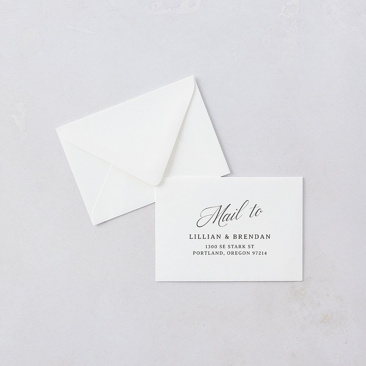 Technicolor Calligraphy Photo Response Card Euro Envelopes White Pure White Return Address Luxe