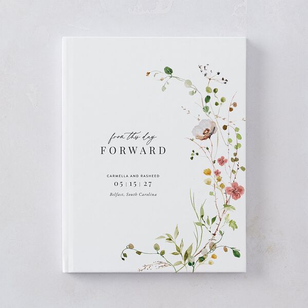 Delicate Wildflower Wedding Guest Book Peach Pink