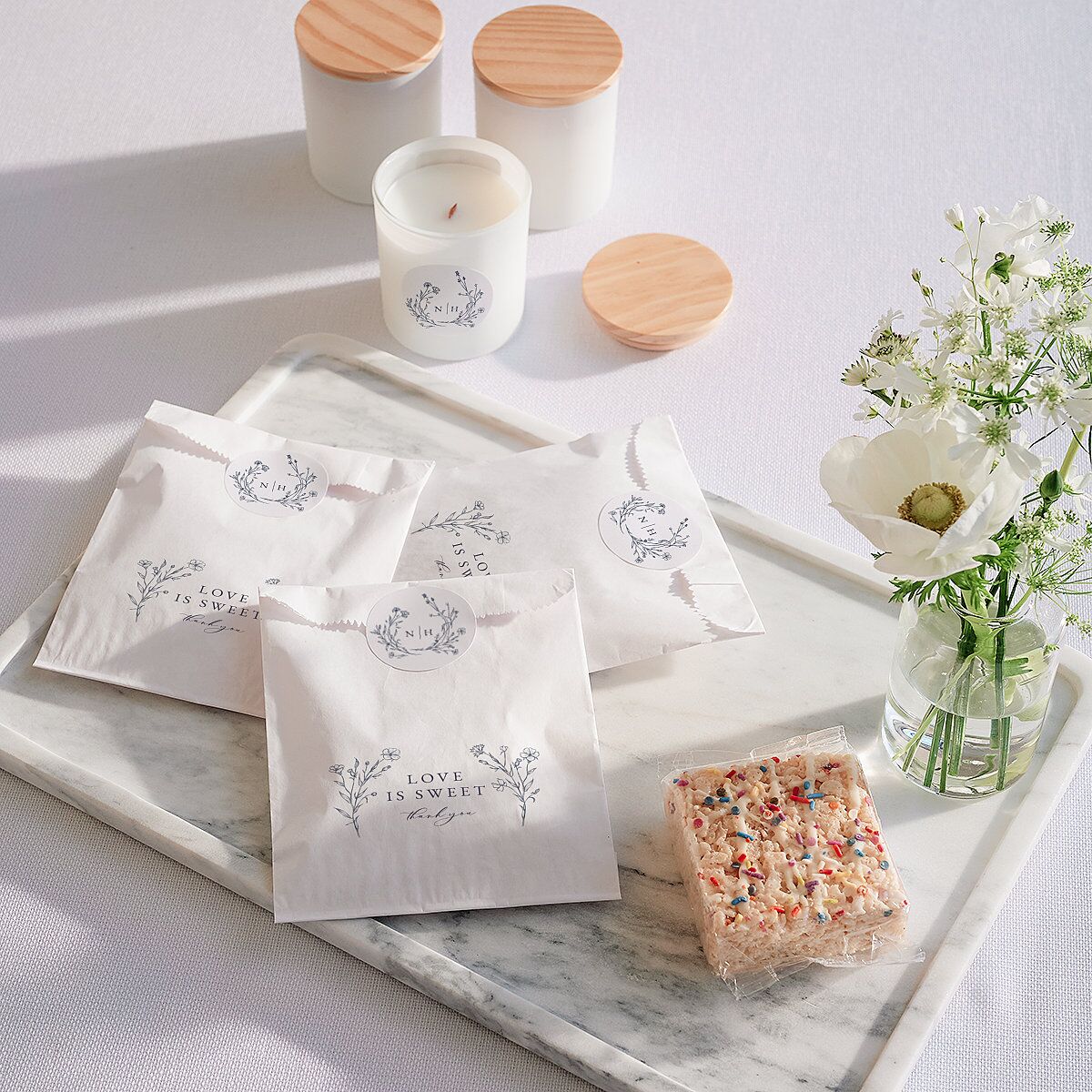 Natural Monogram Favor Bags White Midnight Navy Wax-Lined Food Safe Paper