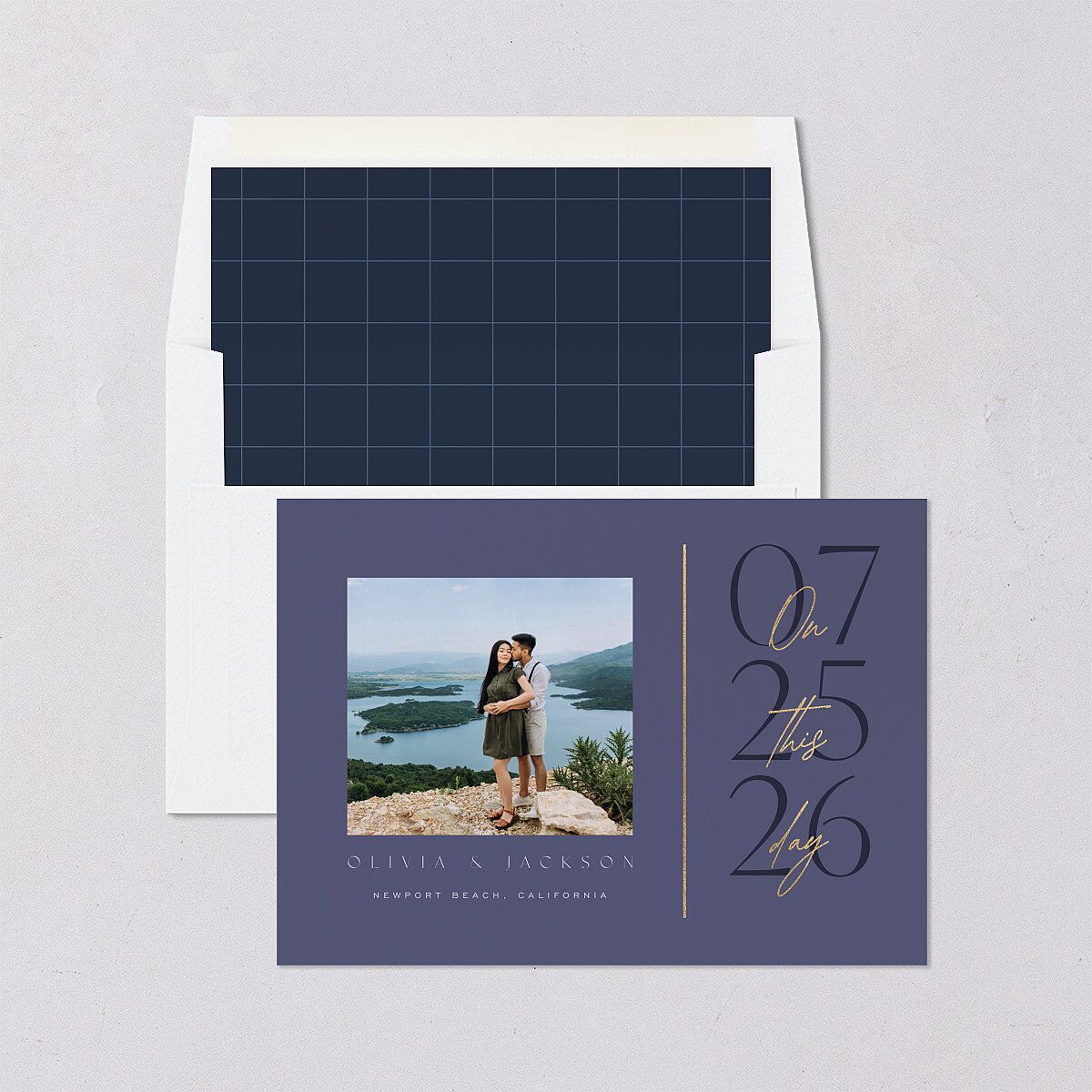 On This Day Save The Date Cards Gold Midnight Navy Signature smooth Blank No Standard