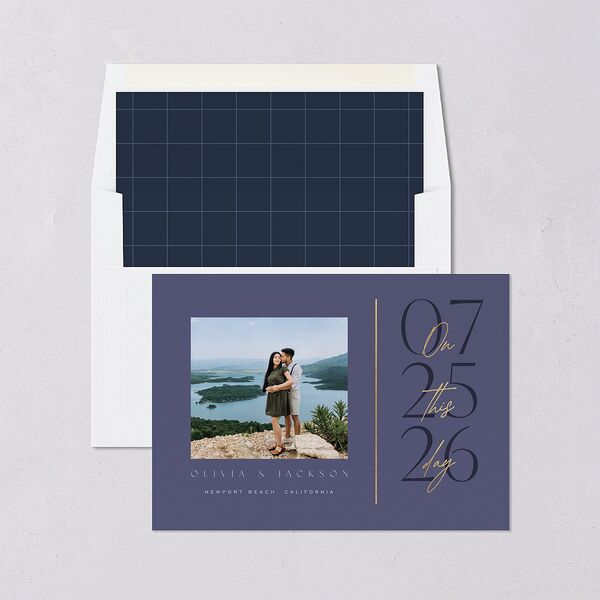 On This Day Save The Date Cards Gold Midnight Navy Signature smooth Blank No Standard