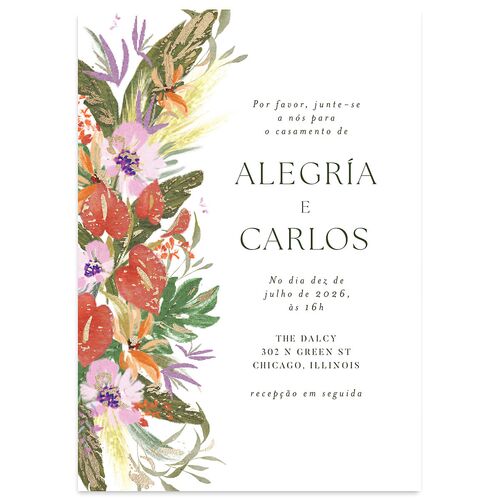 Flores Tropicais Wedding Invitations Gold Orchid Signature Blank No Standard