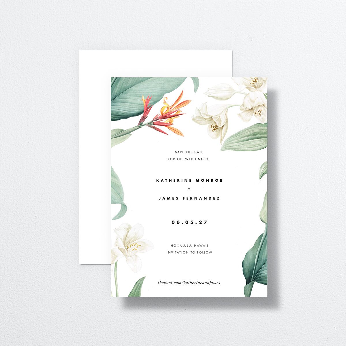 Tropical Botanic Save The Date Cards Pure White Signature smooth No