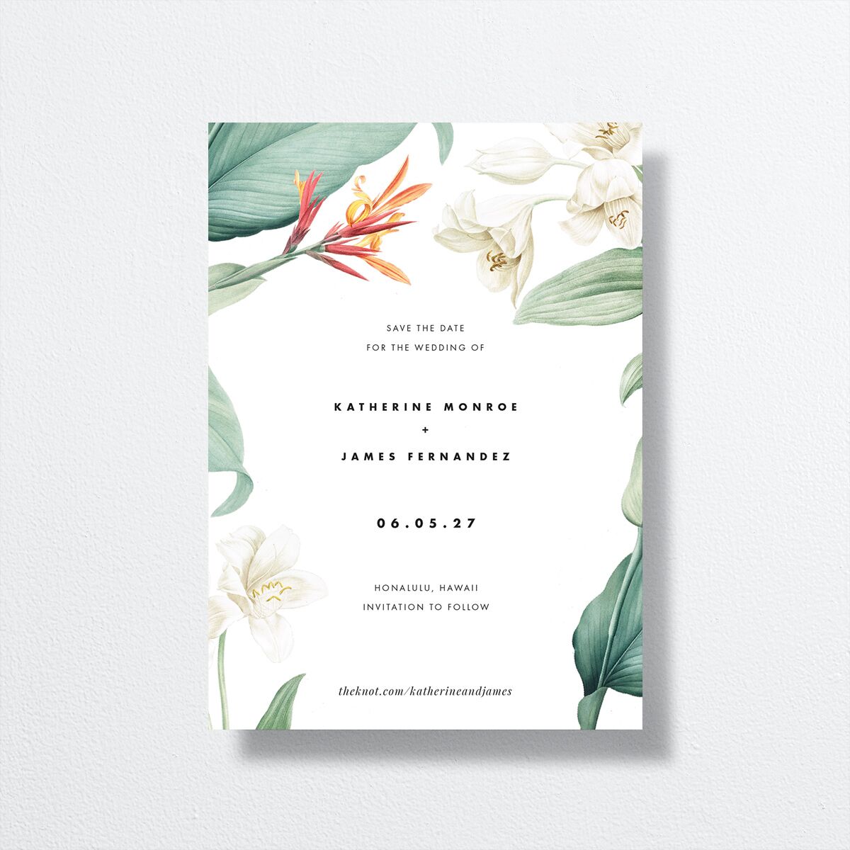 Tropical Botanic Save The Date Cards Pure White Signature smooth No