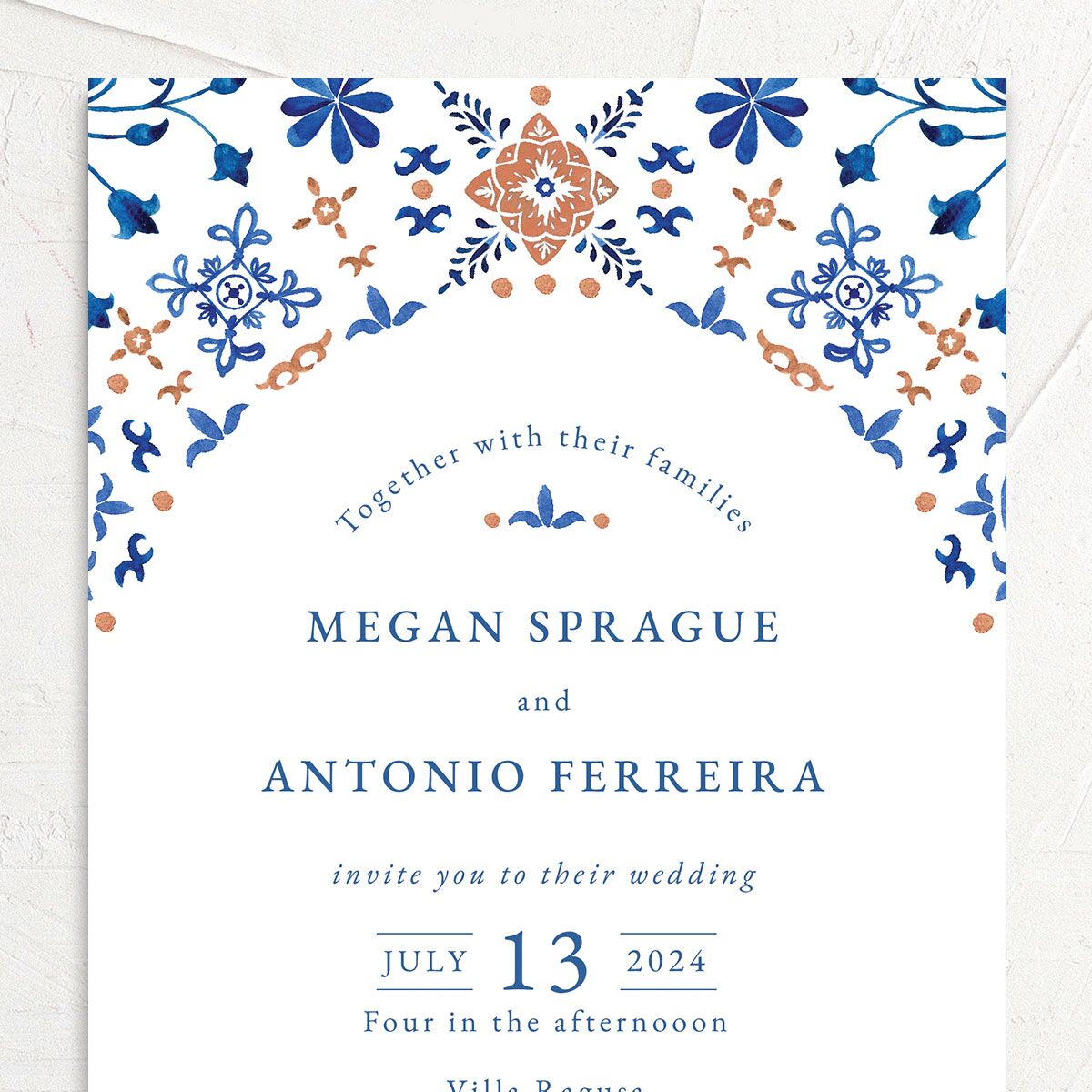 Spanish Mosaic Wedding Invitations French Blue Signature No
