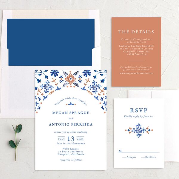 Spanish Mosaic Wedding Invitations French Blue Signature No