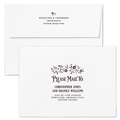 Vintage Storybook Wedding Invitation Envelopes Merlot Blue Return Address Standard Signature