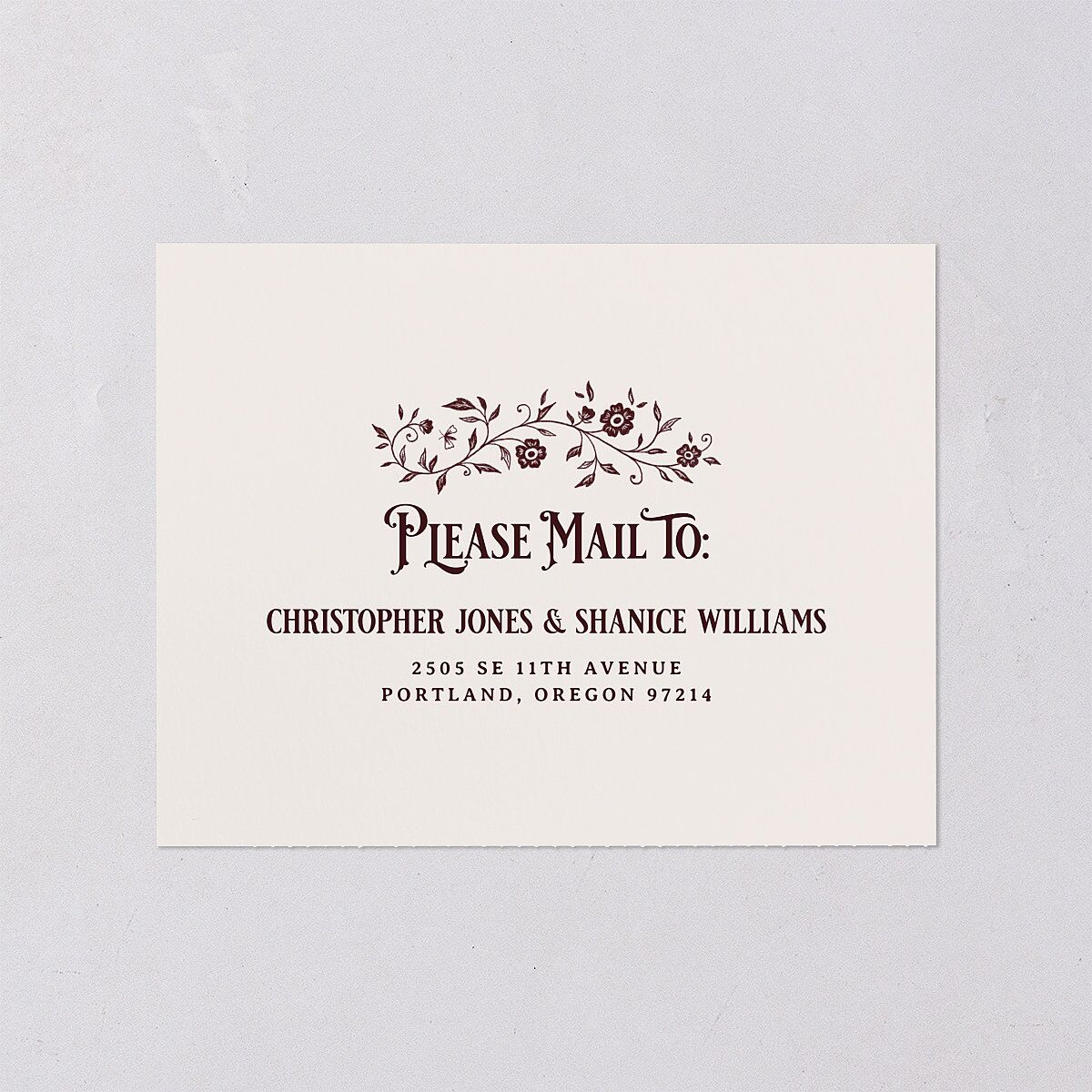 Vintage Storybook All-in-One Wedding Invitations Merlot Signature Light Both Recipient and Return Addresses No