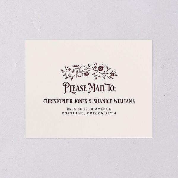 Vintage Storybook All-in-One Wedding Invitations Merlot Signature Light Both Recipient and Return Addresses No