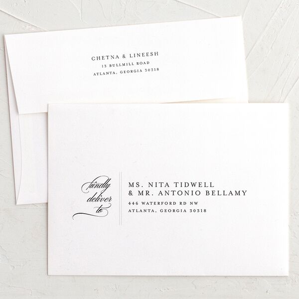 Elegant Accent Foil Save The Date Card Envelopes White Standard Pure White Both Recipient and Return Addresses Signature