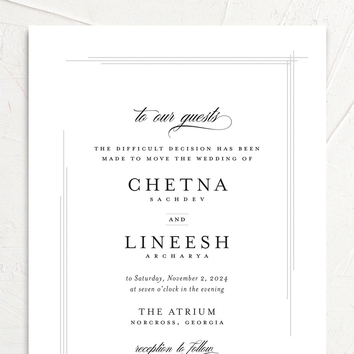 Elegant Accent Change the Date Cards Pure White Signature