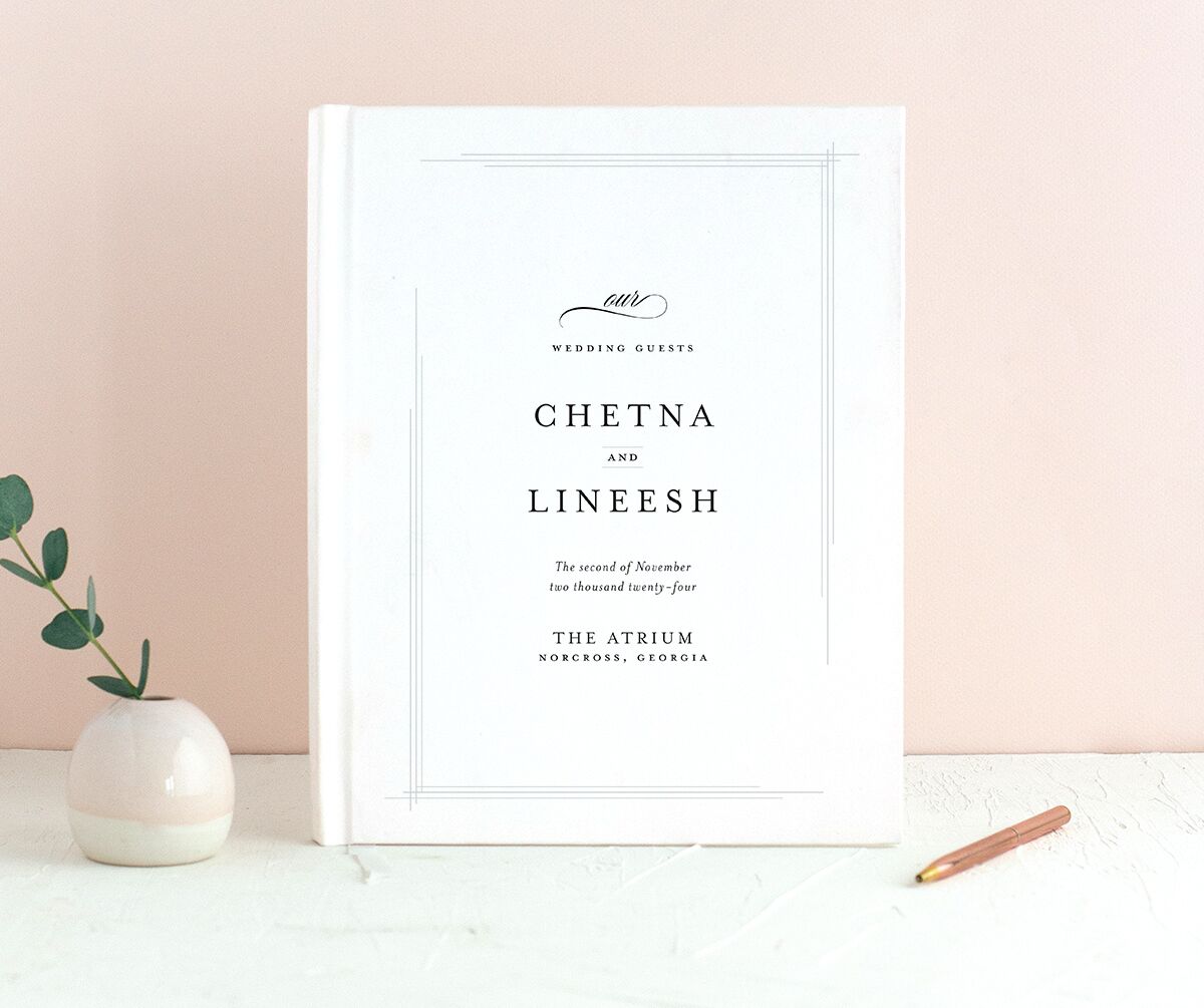 Elegant Accent Wedding Guest Book front in White