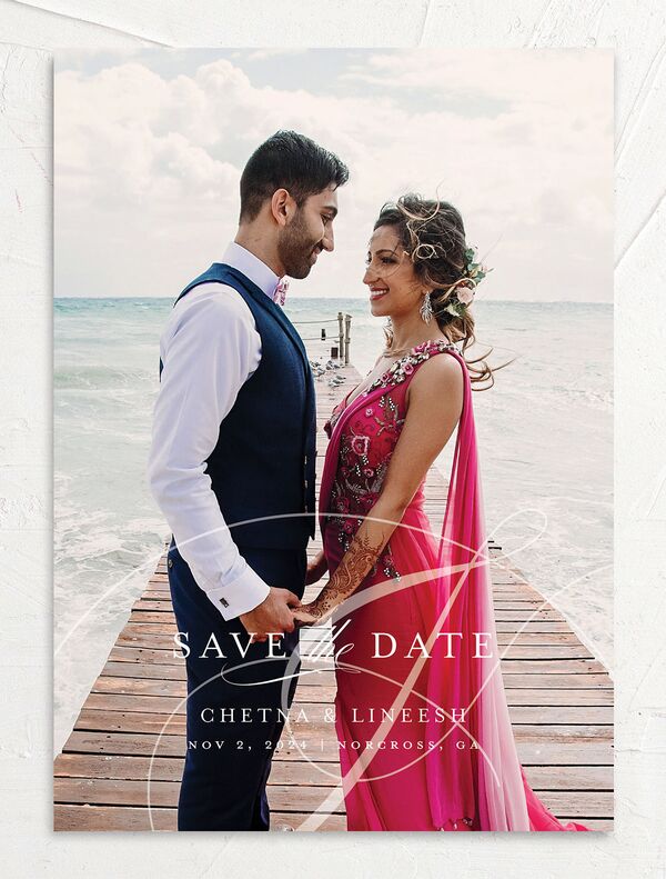 Elegant Accent Save The Date Cards front in White