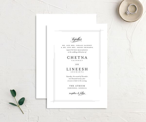 Elegant Accent Wedding Invitations front-and-back in White