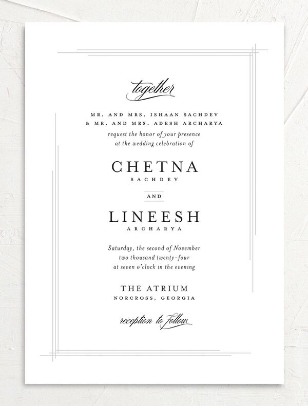 Elegant Accent Wedding Invitations front in White