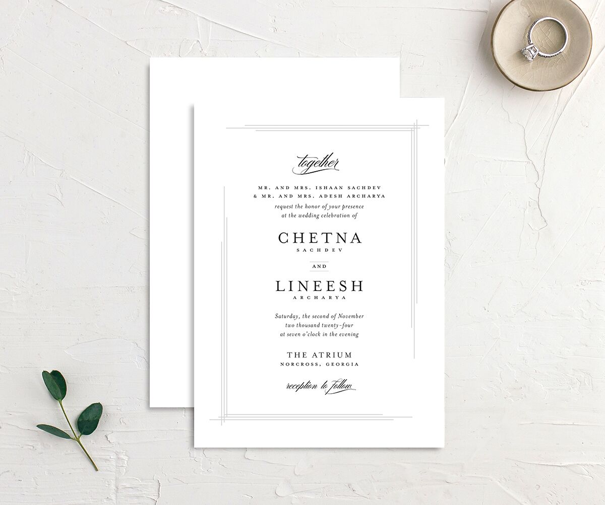 Classic Script Wedding Invitations front-and-back in white