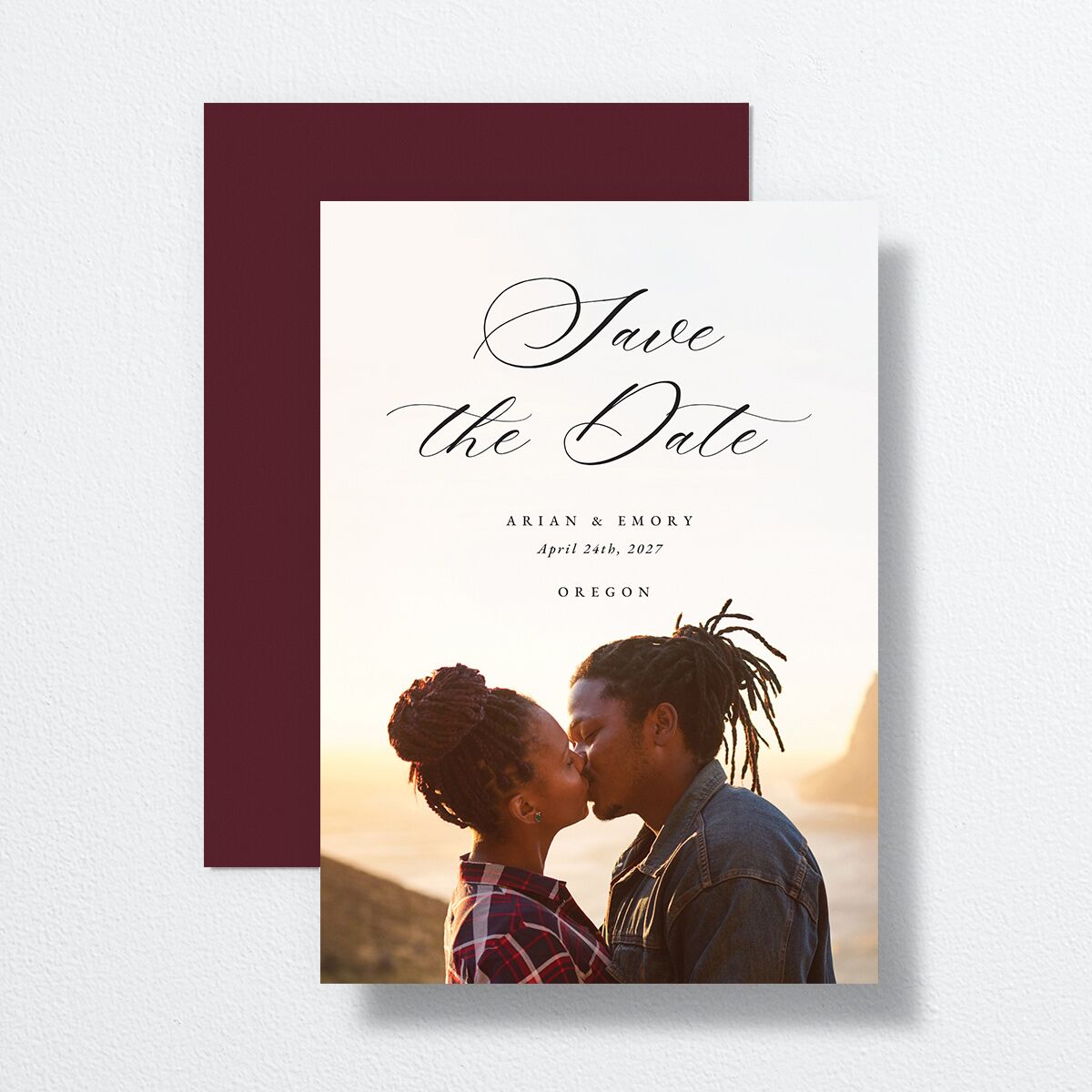 Elegant Geranium Save The Date Cards Burgundy Signature smooth No