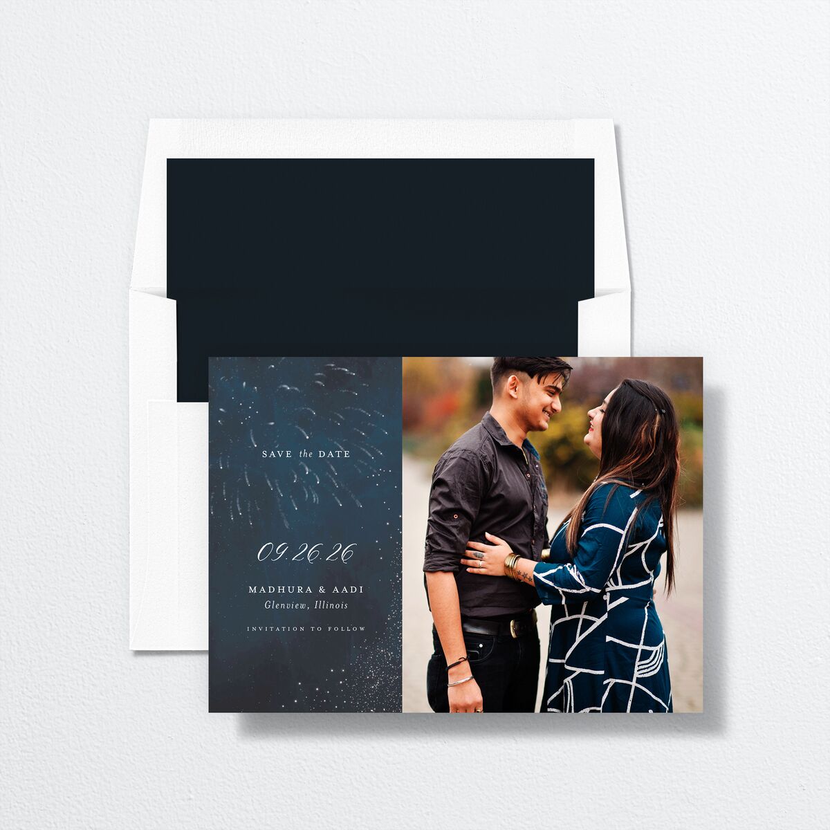 Magical Fireworks Save The Date Cards Midnight Navy Signature smooth No