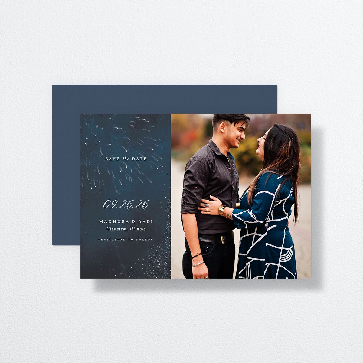 Magical Fireworks Save The Date Cards Midnight Navy Signature smooth No