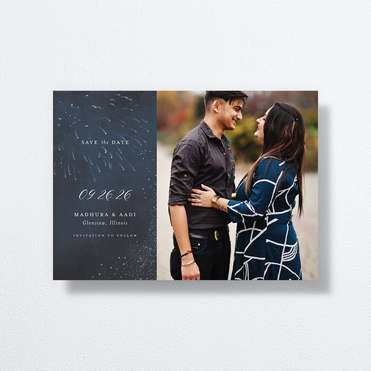 Magical Fireworks Save The Date Cards Midnight Navy Signature smooth No