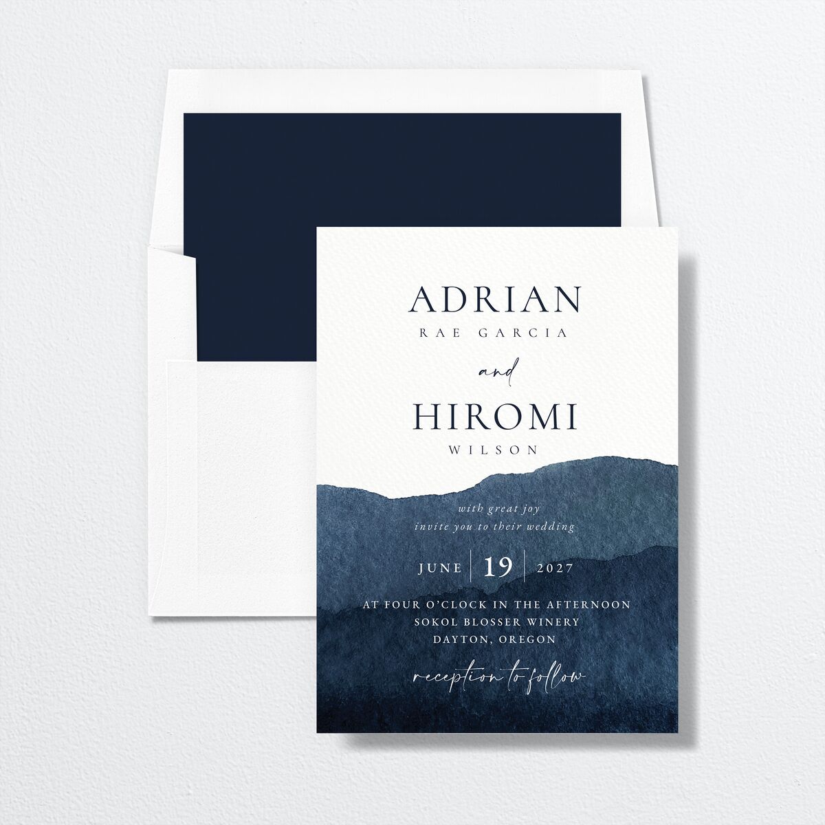 Layered Watercolor Change the Date Cards Navy Signature