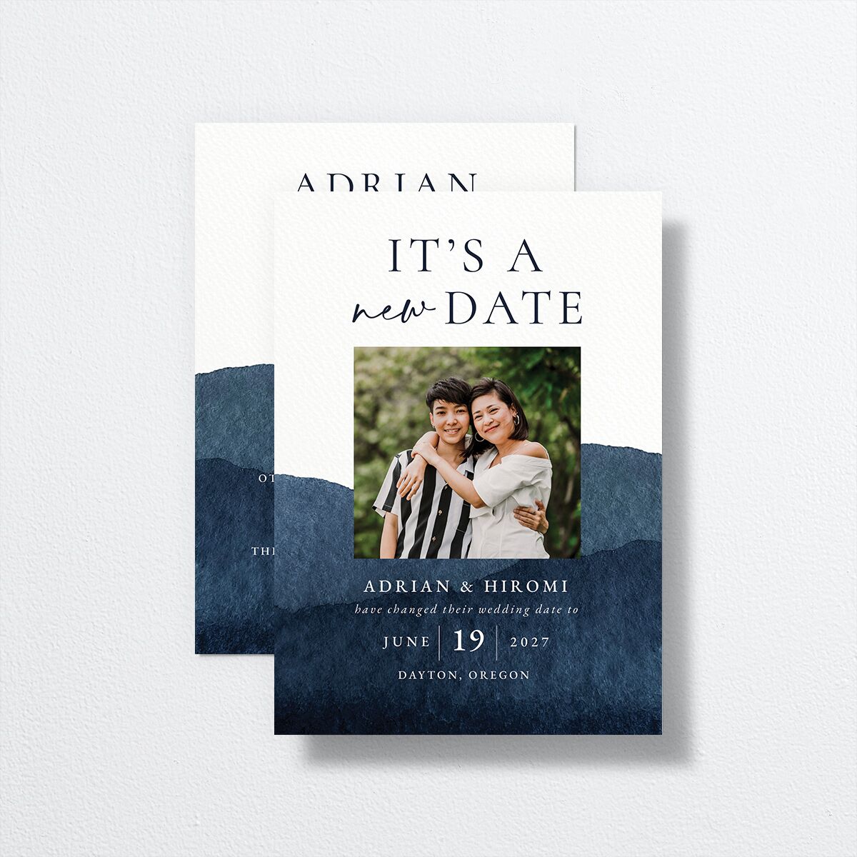 Layered Watercolor Change the Date Cards Navy Signature