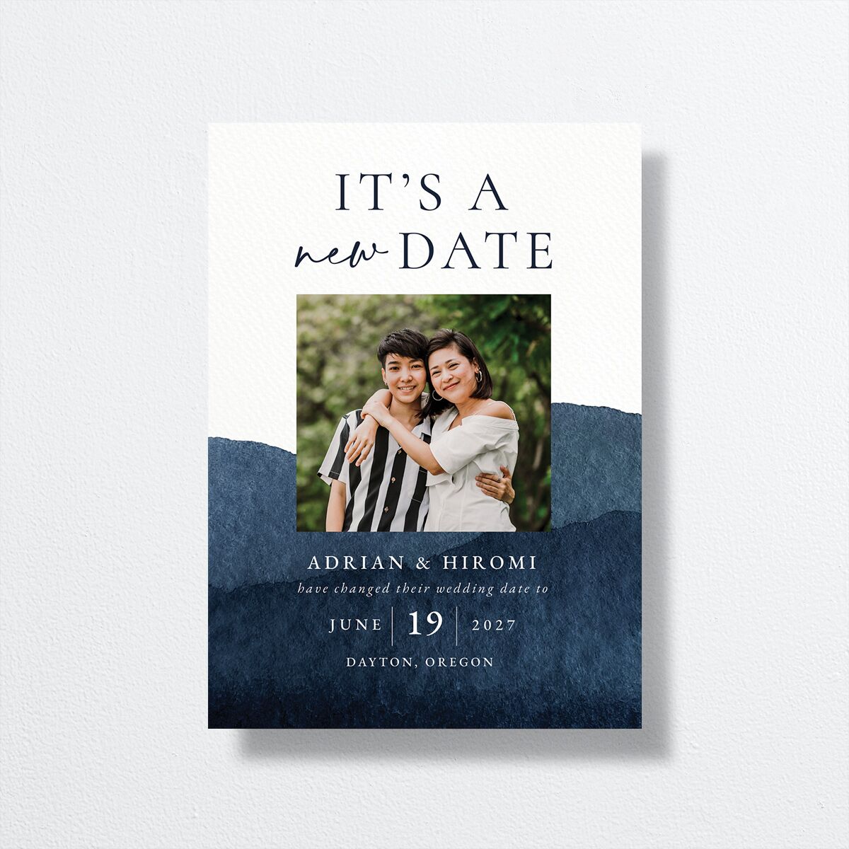 Layered Watercolor Change the Date Cards Navy Signature