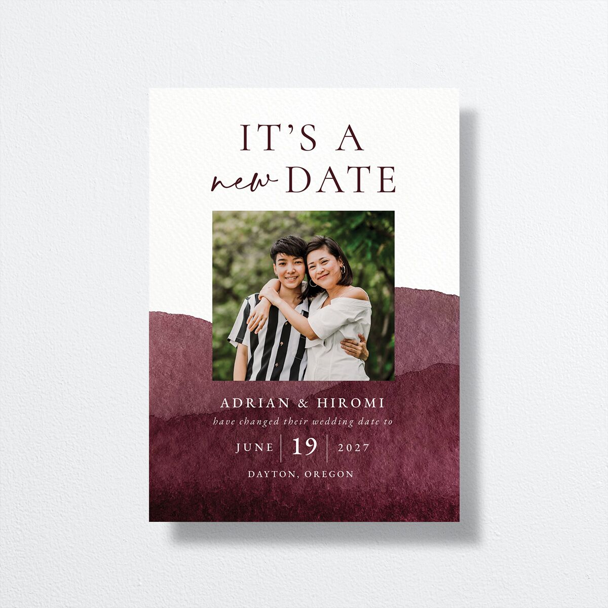 Layered Watercolor Change the Date Cards front in Burgundy